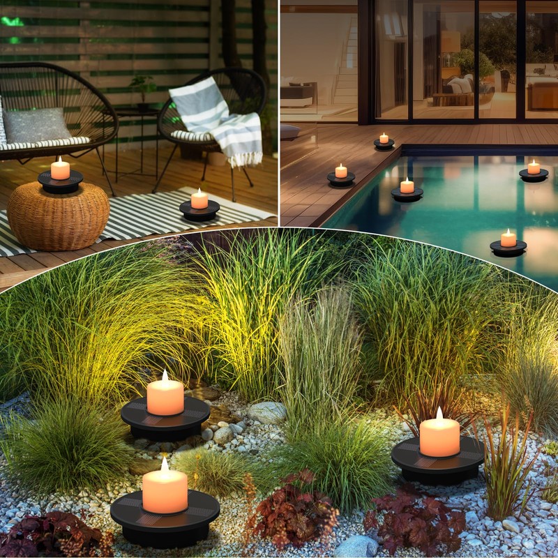 Solar Floating Pool Candle Lights, 3-Pack Solar-Powered Small Floating Candles