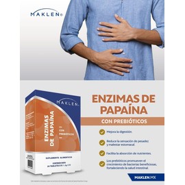 Enzimas de Papaya con Prebióticos, 30 Tabletas de 1,2g, Suplemento Alimenticio