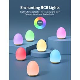 JolyWell Night Light for Kids with Color Changing Mode & Dimming Function, Rechargeable Baby Egg Night Light with 1 Hour Timer&Touch Control, up to 100H, Wood Grain