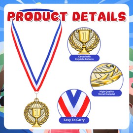 Loetere 100 Pcs 1st 2nd 3rd Place Medals for Award Metal Winner Trophy Awards Gold Silver Bronze Prizes Metal Medals with Neck Ribbon for Sports Competitions Party 2 Inches(1st Place)