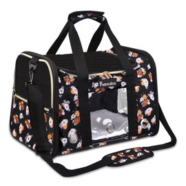 Petmolico Cat Carrier Dog Carrier, Airline Approved Soft Pet Travel Carrier with 3 Open Doors Mesh Windows for Cats Puppy 16 lbs(Large,Orange Flower)
