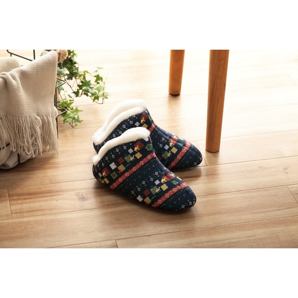 Ikehiko #7321349 Room Shoes, Vita High Instep, Indoor, Size L, Navy Slippers, Shoes, Warm, Fluffy, Cool, Cute