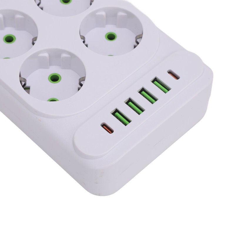 8 Way Power Strip USB C European Socket Desk Wall
