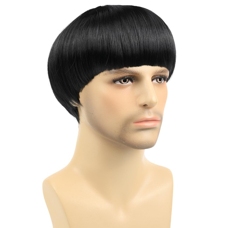 Black Mushroom Wig for Men Short Bowl Cut Wigs for