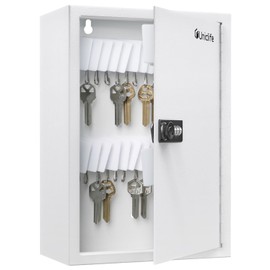 Uniclife 40 Position Slotted Key Cabinet with Combination Lock Resettable White Digital Security Storage Box Steel Key Organizer with Slotted Racks White Key Tag Labels and Permanent Pen