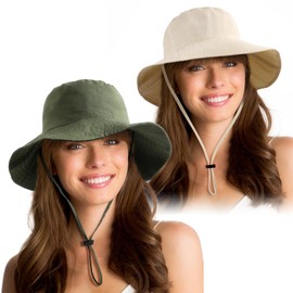 2 Pack Waterproof Sun Hats for Women Men UV Protection Packable Brimmed Floppy Rain Hat Lightweight Bucket Hats for Outdoor