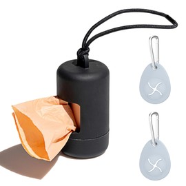 Briuhap Dog Poop Bag Holder, 3-Piece Hands-Free Hook and Waste Bag Dispenser Set with 1 Roll of Poop Bags, Fits Any Leash (Black)