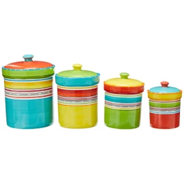 Mariachi 4-Piece Ceramic Kitchen Canister Set – Airtight Colorful Striped Storage Jars with Lids, 24 to 128 oz for Flour, Sugar, Coffee, Snacks & Pantry Organization, Fiesta-Inspired Décor