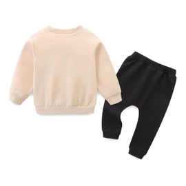 CIZENOFURS Toddler Baby Boy Outfits Elastic Crewneck Long Sleeve Sweatshirt With Pants Fall Winter Clothes Set