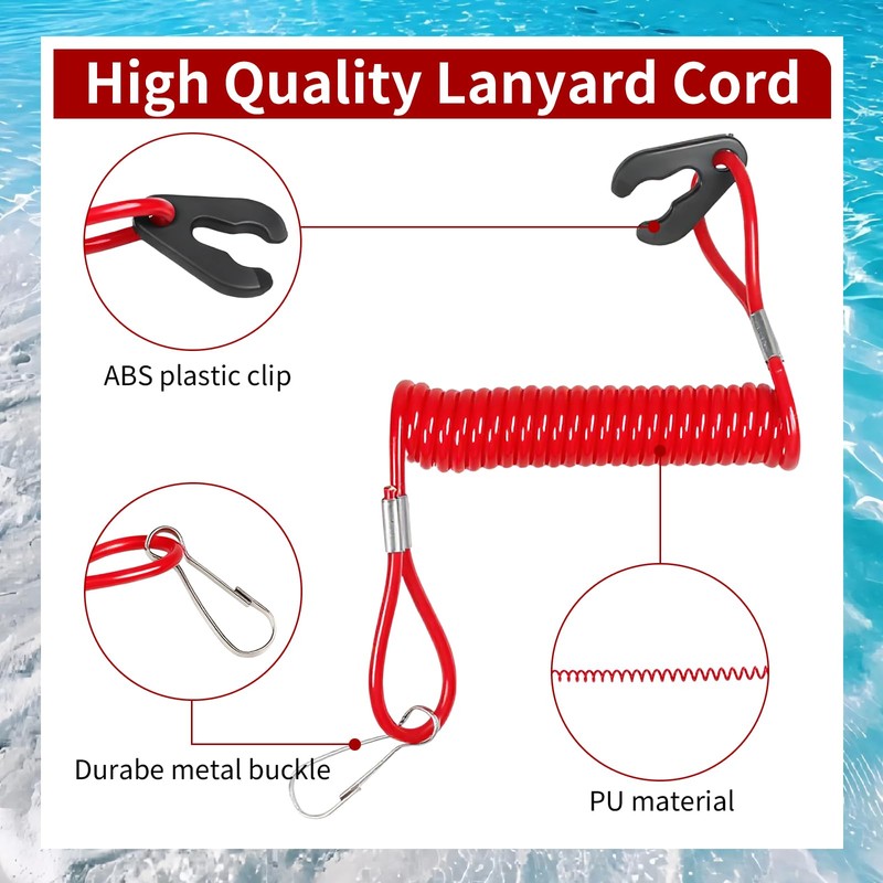 Boat Engine Safety Kill Stop Switch Connector Lanyard Tether for