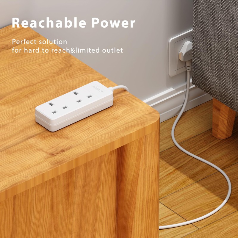 Extension Lead 2 Way 1M White Rewirable Extension Socket Thin