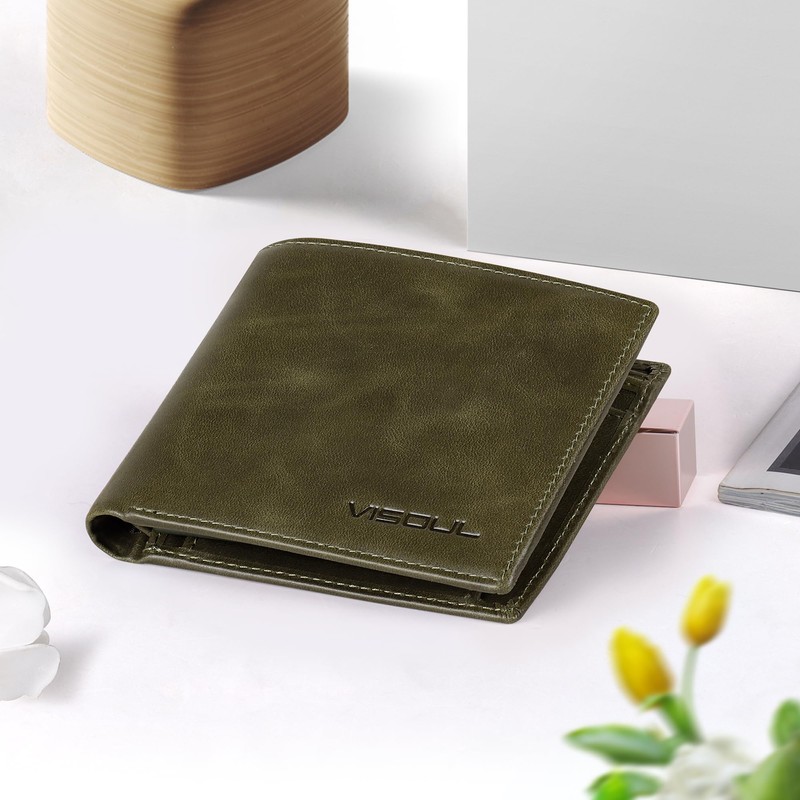 VISOUL Men's Billfold Wallet, Genuine Leather, 11 Card Slots, Photo