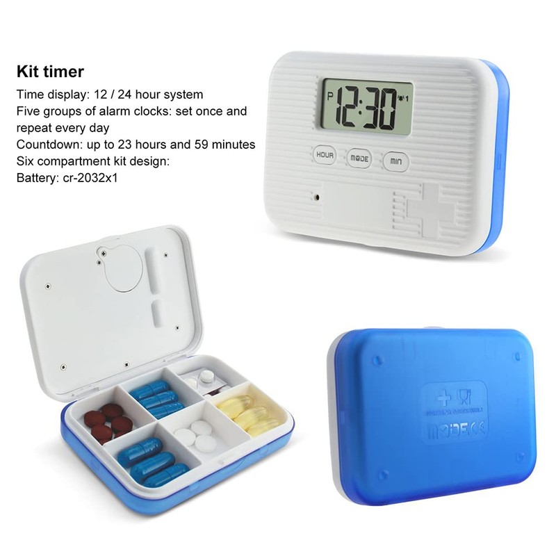 BSTCAR Medication Alarm Clock, 6 Compartments, Mini Portable Electronic Tablet