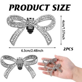 BEANPRECOY 2 Pcs Rhinestone Shoe Clips, Detachable Bow Shoe Buckle, Elegant Crystal Shoe Decoration Charms, Metal Shoe Clips for Women Heels Flat Shoes Wedding Prom Party Accessoriess (Silver)