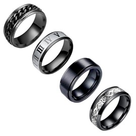 Supra Diamanto 4PCS Plain Band Rings for Men Stainless Steel Rings for Men Wedding Ring wedding totem Rings for Men Silver Vintage Stainless Steel Ring Set Anxiety Ring Fidget Size 7-12, Metal, No Gemstone