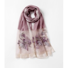 Jeelow Silk Wool Fashion Scarf Shawl Wrap Lightweight Sheer For Women Floral Embroidery Wedding Party Prom