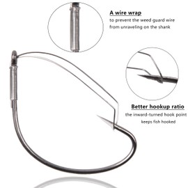 Weedless Wacky Worm Hooks,30pcs Wacky Rig Fishing Hooks with Weed Guard Stainless Steel Wide Gap Hooks for Bass Soft Worm Baits Size 1/0 1 2 4