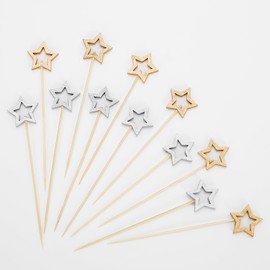 100PCS Star Bamboo Cocktail Picks Kit, 5.5 Inch Long Fancy Toothpicks for Appetizers, Decorative Skewer Sticks for Fruits, Drinks, Party Decorations