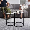 inoseen Round Glass Coffee Table Set 2 Black Nesting Table