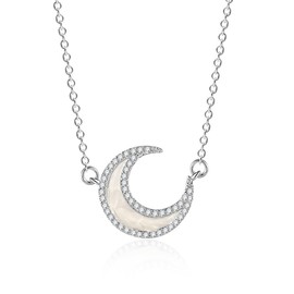 SLUYNZ Solid 925 Sterling Silver Moon Choker Necklace for Women Teens CZ Moon Pendant Necklace (A-Sterling Silver)