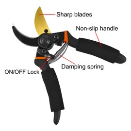 8" Professional Pruning Shears Premium Titanium Bypass Pruning Shears black