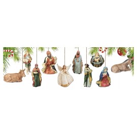 Unique Christmas Nativity Scene Religious Wood Hanging Ornaments Farmhouse Set Of 10