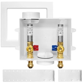 HeSun Washing Machine Outlet Box, 1/2 Inch Push-Fit Inlet x 3/4 Inch MHT Outlet, Push to Connect Pex Washer Box with Center Drain,with Stainless Steel Arrestor