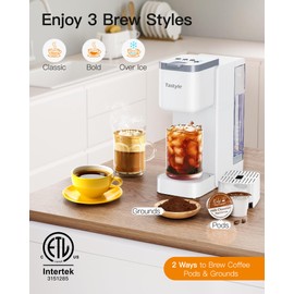 Tastyle Single Serve Hot & Iced Coffee Maker with Strong Brew, 40oz Removable Reservoir, 6 Brew Sizes, Compatible with K Cup and Grounds, Compact for Home, Office, RV and Dorm, White (2.0 Version)
