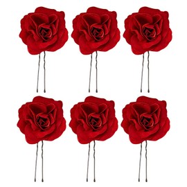 Beaupretty 6 Pieces Wedding Updo Hairpins Red Rose Flower Hair Sticks U-Shaped Hair Chopsticks for Bride Bridesmaid