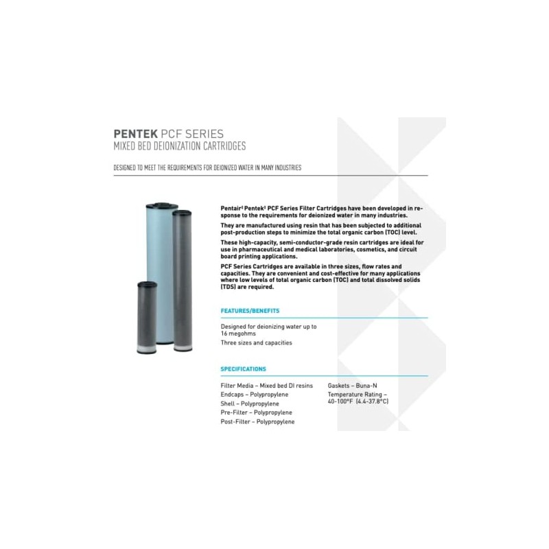 Pentair Pentek PCF1-10MB Deionization Water Filter, 10-Inch, Mixed Bed Deionization