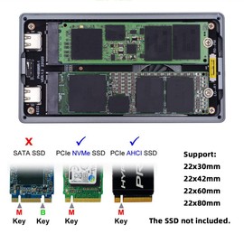 NFHK Dual NVME M.2 NGFF M-Key to USB-C Type-C Raid0 Raid1 JOBD Big Enclosure 20Gbps with Fan Raid0 Hyper Adapter