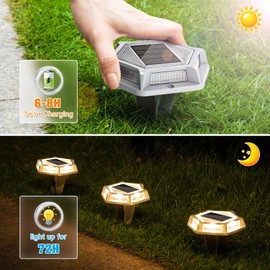 VOLISUN Solar Driveway Lights Dock Outdooor Waterproof Marker Lights,12 Pack Deck Light 2 Colors in 1 Led Wireless IP67,Solar Blue Deck Light for Driveway Sidewalk Pathway Yard(White/Warm White)