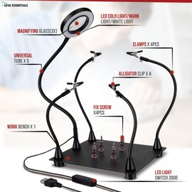 Helping Hands Soldering Station with 3X Magnifying Lamp & LED Light – Third Hand Tool with Soldering Clamp & PCB Holder – Solder Helping Hands with USB Power, Adjustable Light & Soldering Accessories