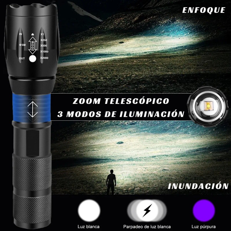 Linterna Recargable Lampara Ultravioleta Y Blanco Camping Blanco Y Luz