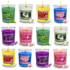 12 Pack Strong Scented Votive Candles Gift Set with 6 Fragrances for Home and Women, Aromatherapy Soy Wax Glass Jar Candle