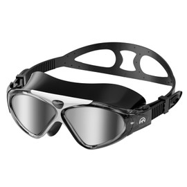 OutdoorMaster Swim Mask - Wide View Swimming Mask & Goggles Anti-Fog Waterproof, Black Frame Silver Len