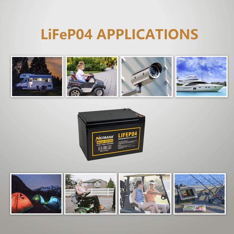 NERMAK 12V 16Ah Lithium LiFePO4 Deep Cycle Battery, 2000+ Cycles