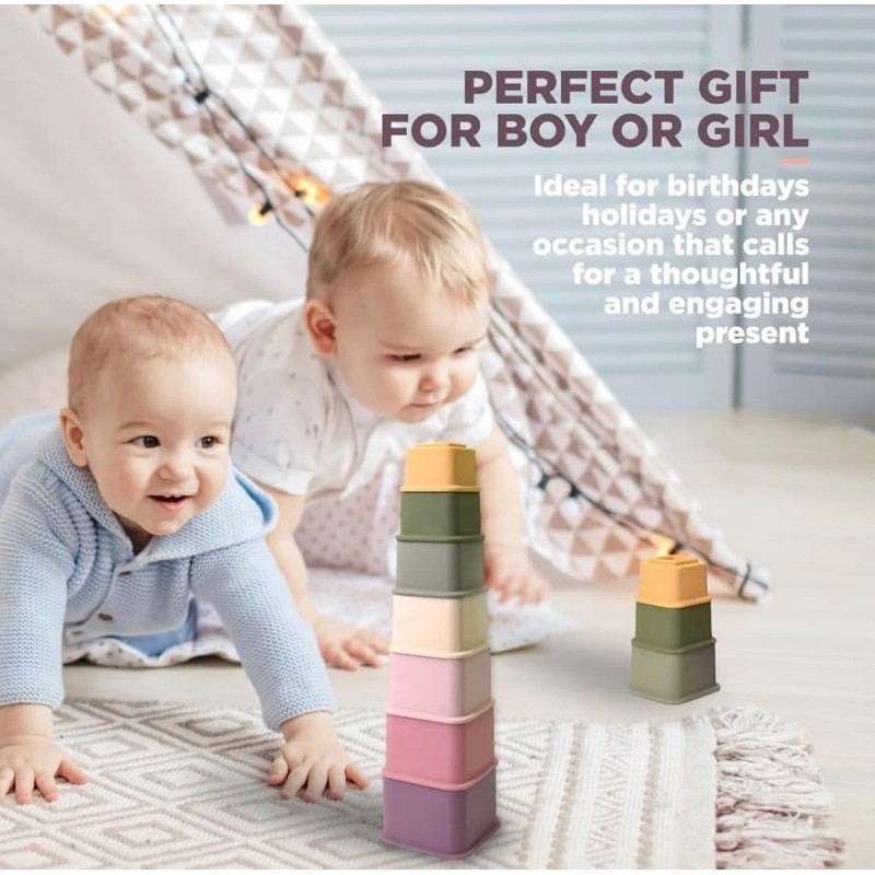 Kinderoo Silicone Stacking Nesting Cups, Square