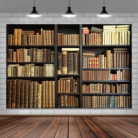 8X6FT Brown Bookshelf Backdrop Library Modern Retro Bookcase Photography Backdrops Home Office Zoom Meeting Video Conference Background Office Decor Video Recording Zoom Calls Photo Props