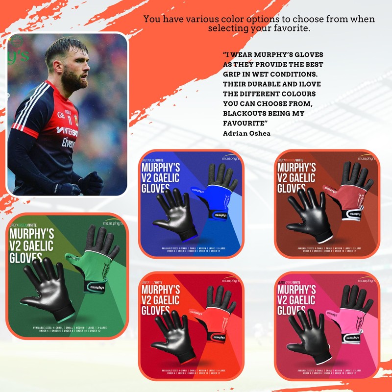 Murphys V2 Gaelic Football Adult's Gloves, Premium Latex Field Players