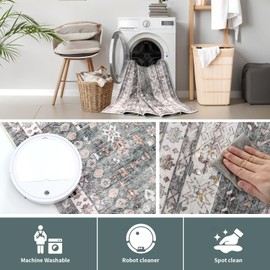 Dotiiorug Area Rug 2×3 Washable Rugs for Entryway Indoor, Vintage Floral Small Area Rug Soft Non Slip Stain Resistant Carpet for Front Door Kitchen Bedroom Dinning Room Beige Green