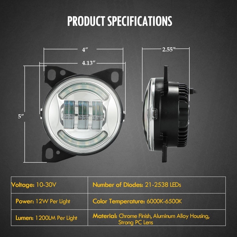 Partsam 12V LED Fog Lights Assembly Kit for Peterbilt 579