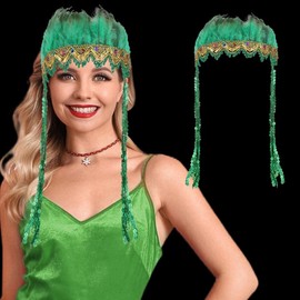 CAKURE St Patricks Day Crown Green Feather Headbands Irish Day Tassels Hairbands Gillter Supplies Hair Hoop Festive Party Hair Accessories