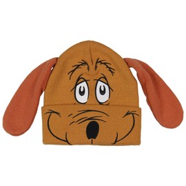 Dr. Seuss The Grinch Max Beanie Embroidered Max Face Design with Felt 3D Floppy Ears Adult Novelty Cuffed Beanie Hat
