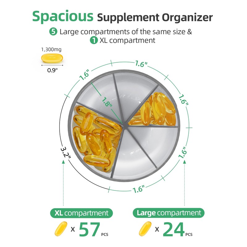 PULIV Large Supplement Organizer Bottle, Holds Plenty of 6 Various
