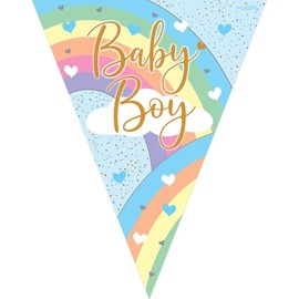 Rainbow Boy Baby Boy Blue Pastel Gold Script New Baby Baby Shower Mummy To Be Party Flag Baby Shower Bunting
