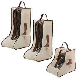 Xnovies 3 Pcs Portable Boots Storage Bag, Beige Widen Tall Boots Storage, Short Shoe Dust Proof Bags for Storage, Organizer Protector Bag, Shoe Travel Bags for Cowboy Boots, Packing, Home Storage