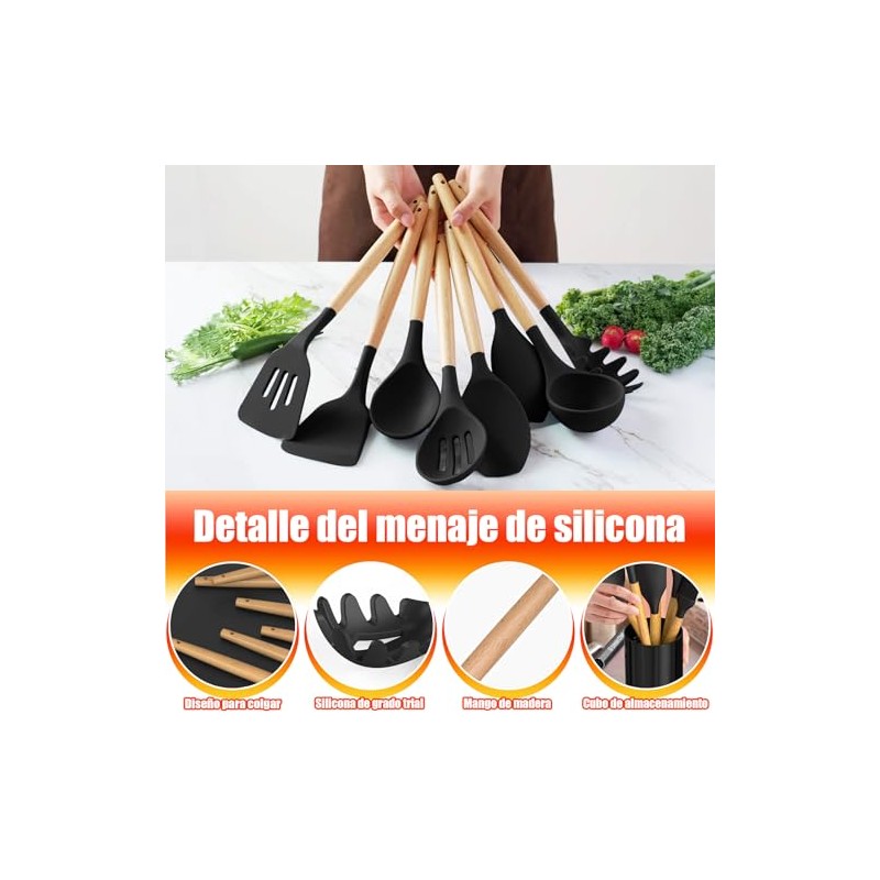 Utensilios de Cocina de Silicona, 12 Piezas Juego de Cucharas