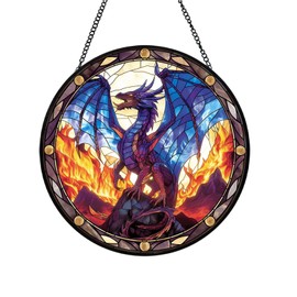 Xuoxeji Dragon Stained Glass Window Hanging, 20cm/7.8in Dragon Sun Catchers Dragon Ornaments for Window Dragon Gifts for Family, Friends (Dragon)