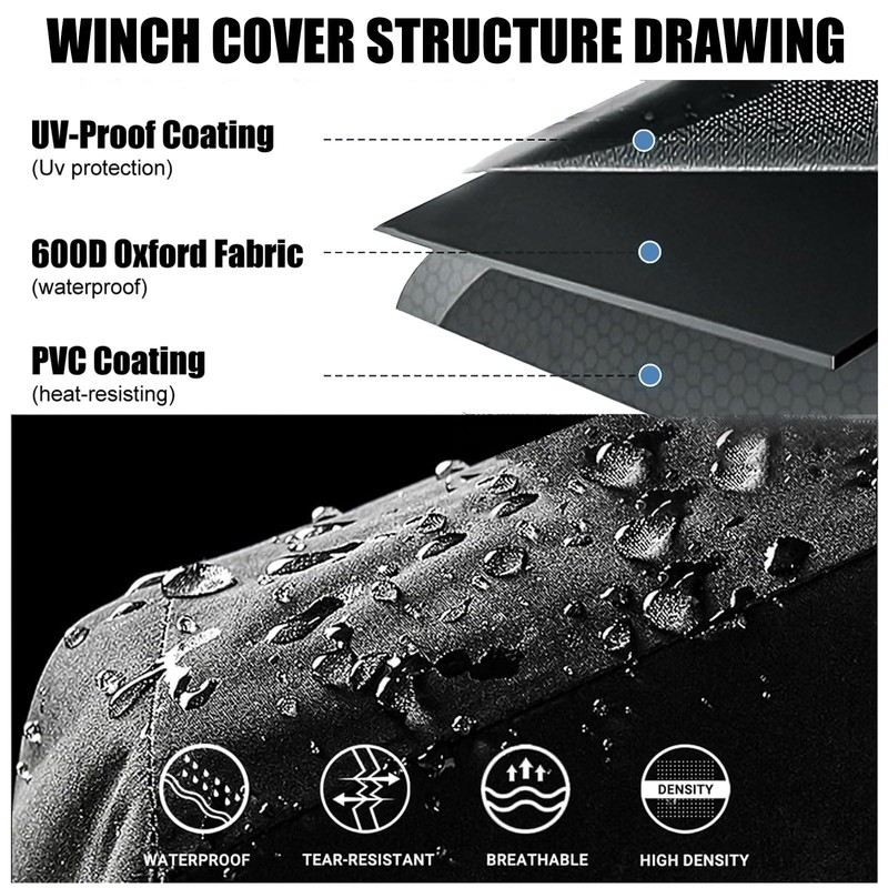 Winch Cover, New Upgrade Heavy Duty 600D Oxford Fabric Winch